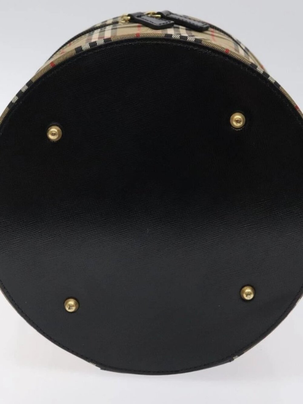 Burberrys Nova Check Hand Bag Canvas Beige Gold Auth 120481 - Picture 5 of 16